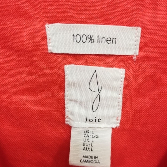 Joie 100% Linen Red- Orange Button-Up Tunic Dress - Picture 6 of 11